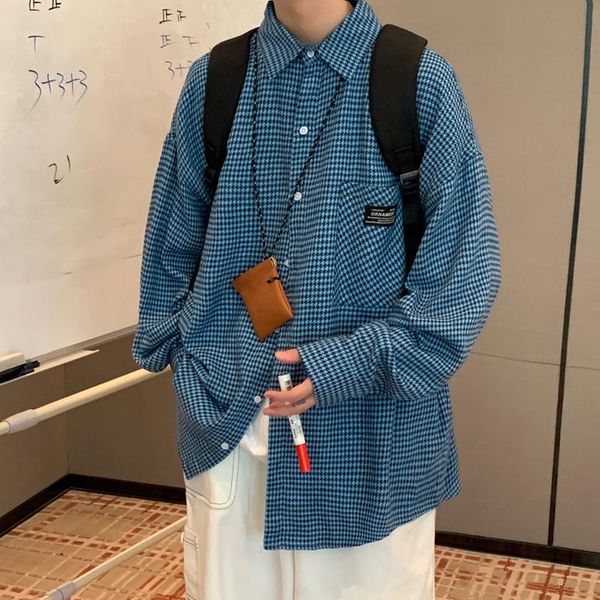 men's casual shirts 2021 autumn loose houndstooth long sleeve korean shirt men fashion oversized printed clothing, White;black
men's casual shirts 2021 autumn loose houndstooth long sleeve korean shirt men fashion oversized printed clothing, White;black