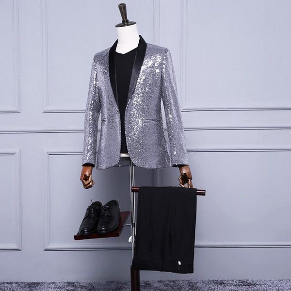 men's suits & blazers mens sequins 2021 wedding groom costume homme night club party prom singers slim fit silver jacket with black pan, White;black
men's suits & blazers mens sequins 2021 wedding groom costume homme night club party prom singers slim fit silver jacket with black pan, White;black