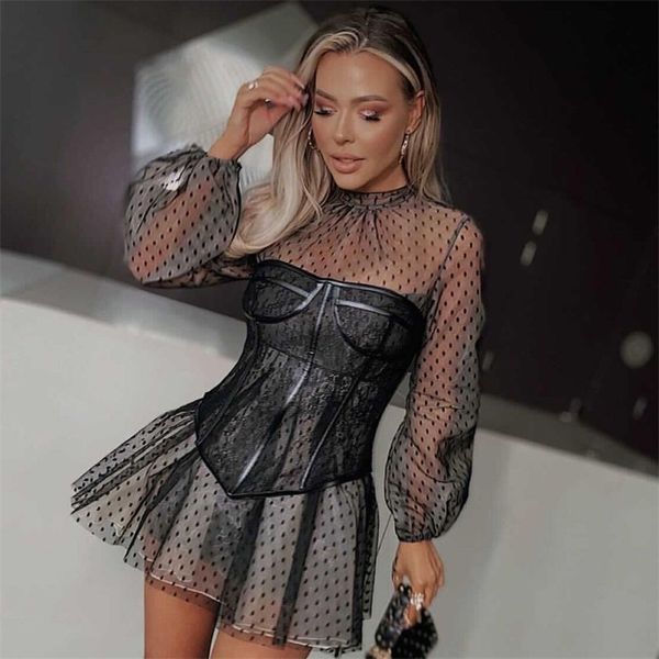 women black lace mini summer dress long lantern sleeve fashion dot celebrity evening club party lady dresses 210507, Black;gray
women black lace mini summer dress long lantern sleeve fashion dot celebrity evening club party lady dresses 210507, Black;gray