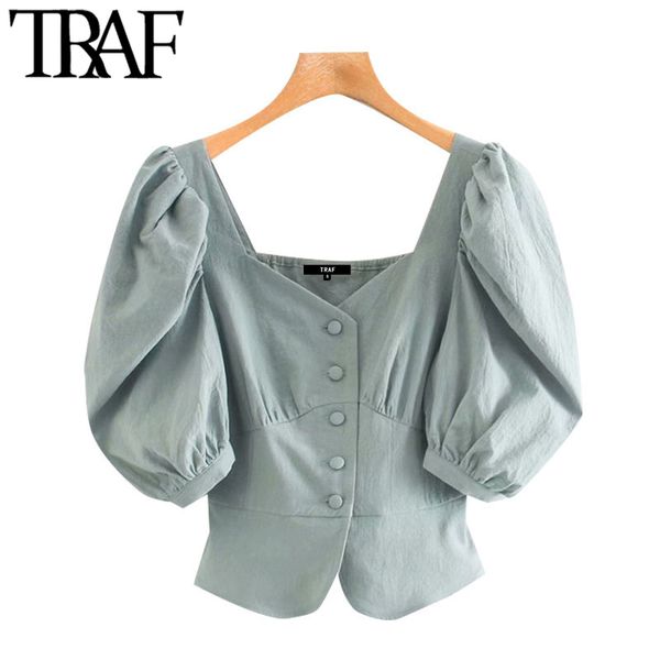 traf women fashion button-up cropped blouses vintage v neck puff sleeve female shirts blusas chic 210415, White
traf women fashion button-up cropped blouses vintage v neck puff sleeve female shirts blusas chic 210415, White