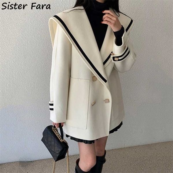 sister fara autumn sailor collar blazer long sleeve jacket women double breasted winter thicken warm coat loose blazers 211122, White;black
sister fara autumn sailor collar blazer long sleeve jacket women double breasted winter thicken warm coat loose blazers 211122, White;black
