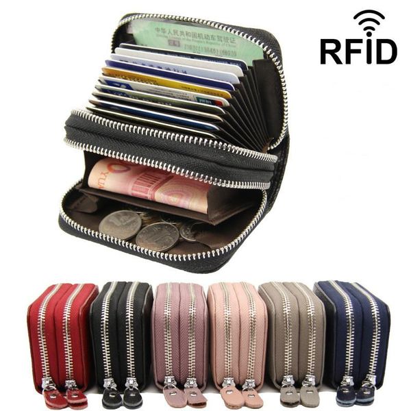 card holders first layer cowhide rfid anti-scangen leather organ bag double zipper neutral coin purse, Brown;gray 
card holders first layer cowhide rfid anti-scangen leather organ bag double zipper neutral coin purse, Brown;gray