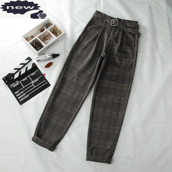 england style loose fit straight womens woolen plaid trousers vintage fashion high waist sashes casual female ankle lenght pants women', Black;white
england style loose fit straight womens woolen plaid trousers vintage fashion high waist sashes casual female ankle lenght pants women', Black;white