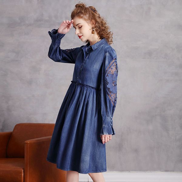 johnature women denim cotton dresses spring hollow out clothes button blue women vintage a-line knee-length dresses 210521, Black;gray
johnature women denim cotton dresses spring hollow out clothes button blue women vintage a-line knee-length dresses 210521, Black;gray