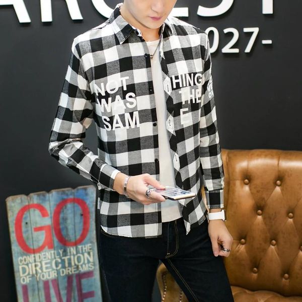 alphabetic plaid long-sleeved shirt spring and autumn men's lining clothes korean version contracted trend loose casual shirts, White;black
alphabetic plaid long-sleeved shirt spring and autumn men's lining clothes korean version contracted trend loose casual shirts, White;black