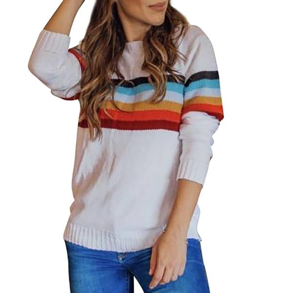women's sweaters rainbow print sweater jumper women winter casual o-neck patchwork stripe pullover long sleeve loose knitted, White;black
women's sweaters rainbow print sweater jumper women winter casual o-neck patchwork stripe pullover long sleeve loose knitted, White;black
