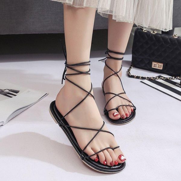 ankle strap fashion summer sandals for women solid shoes flat lace-up casual beach, Black
ankle strap fashion summer sandals for women solid shoes flat lace-up casual beach, Black