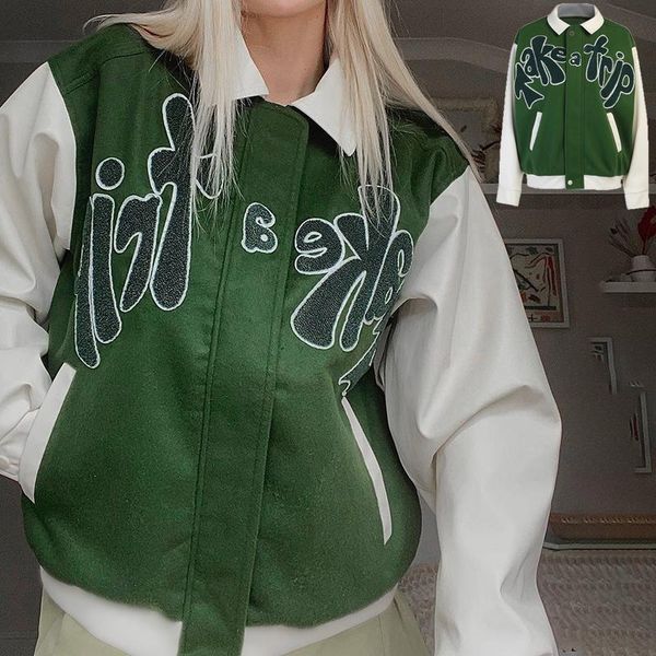 women's jackets 2021 women letter embroid baseball uniform autumn long sleeve lapel pocket green stitching coat loose casual street w, Black;brown
women's jackets 2021 women letter embroid baseball uniform autumn long sleeve lapel pocket green stitching coat loose casual street w, Black;brown
