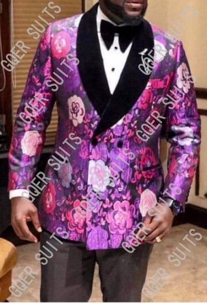 men's suits & blazers double breasted men purple pattern and black groom tuxedos shawl velvet lapel groomsmen ( jacket+pantst+bow, White;black
men's suits & blazers double breasted men purple pattern and black groom tuxedos shawl velvet lapel groomsmen ( jacket+pantst+bow, White;black