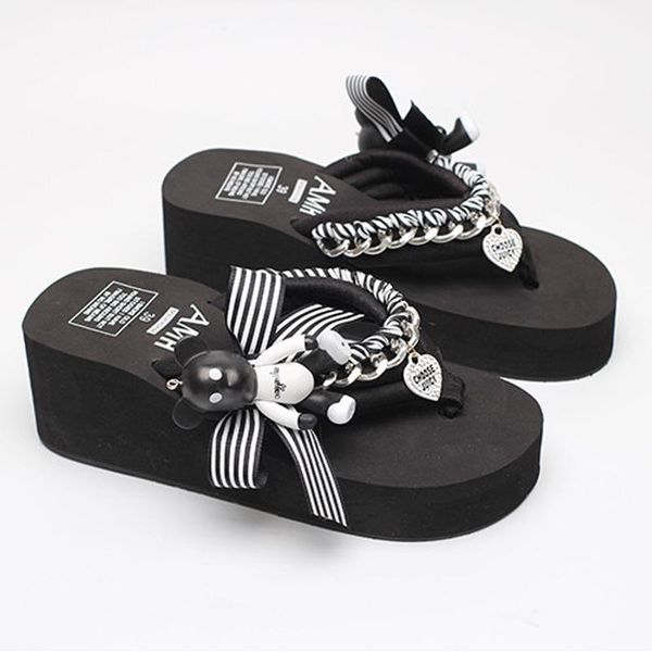 slippers fashion summer beach flip flops lovely bear chain butterfly-knot wedges style striped ribbon solid women slipper thick sole, Black
slippers fashion summer beach flip flops lovely bear chain butterfly-knot wedges style striped ribbon solid women slipper thick sole, Black