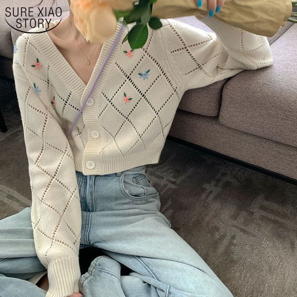 spring and autumn v-neck knitted female embroidered flower loose short cardigan long sleeve women's sweaters 11715 210508, White
spring and autumn v-neck knitted female embroidered flower loose short cardigan long sleeve women's sweaters 11715 210508, White