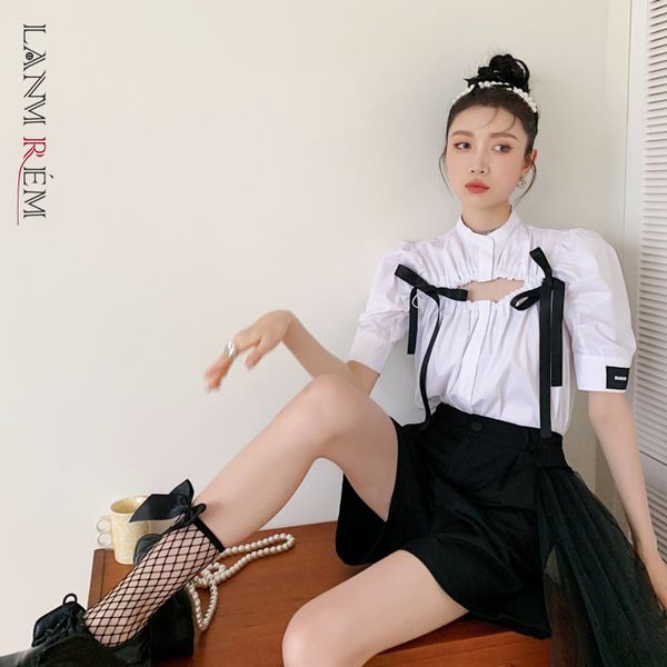 women half sleeve pleated hollow bow shirt lace belt pants fashion tide set loose fit summer 2h733 210507, White
women half sleeve pleated hollow bow shirt lace belt pants fashion tide set loose fit summer 2h733 210507, White