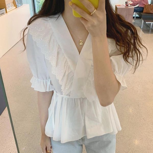 women's blouses & shirts korean style women v-neck solid color wild cotton ladies and hollow lace stitching summer 2021 t714, White
women's blouses & shirts korean style women v-neck solid color wild cotton ladies and hollow lace stitching summer 2021 t714, White
