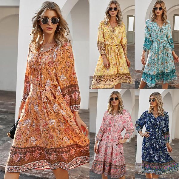 designer european and american stlye dresses women's bohemian printed dress three quarter sleeve a-line skirt for woman casual, Black;gray
designer european and american stlye dresses women's bohemian printed dress three quarter sleeve a-line skirt for woman casual, Black;gray