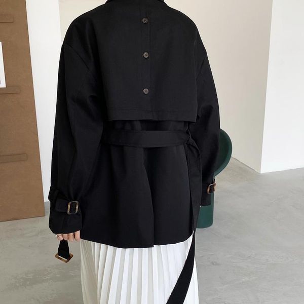 women's jackets korean style loose back button design coats high waist with sashes solid streetwear harajuku vinatge female, Black;brown 
women's jackets korean style loose back button design coats high waist with sashes solid streetwear harajuku vinatge female, Black;brown