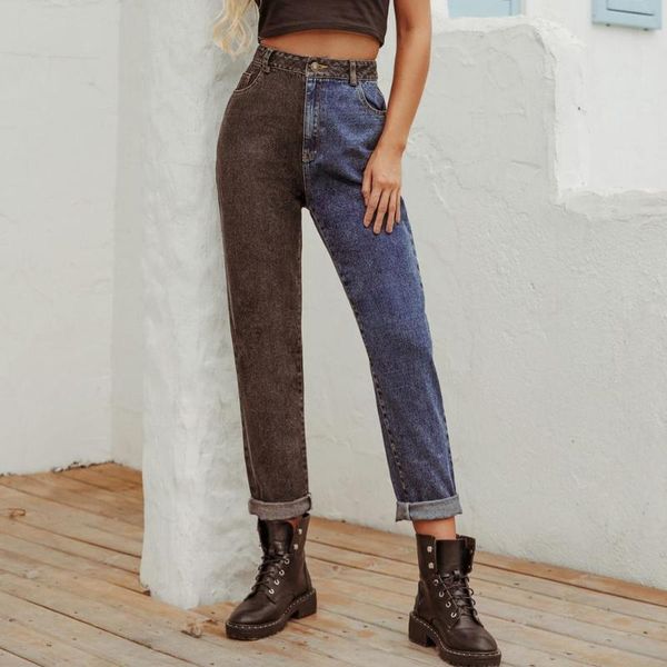 women's jeans contrast color stitching high waist black blue two colors fashion street style straight thin slim pocket trousers
women's jeans contrast color stitching high waist black blue two colors fashion street style straight thin slim pocket trousers