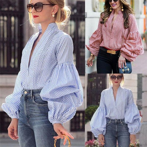 women's blouses & shirts spring womens summer grid v neck stripe lantern sleeve loose baggy tunic plus size overalls female clothes, White
women's blouses & shirts spring womens summer grid v neck stripe lantern sleeve loose baggy tunic plus size overalls female clothes, White