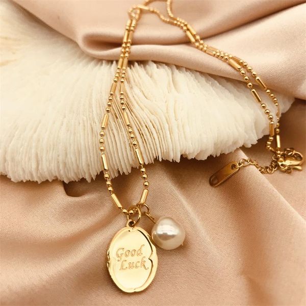 chokers gold plated stainless steel good luck pearl pendant necklace for women fashion stackable choker, Golden;silver
chokers gold plated stainless steel good luck pearl pendant necklace for women fashion stackable choker, Golden;silver