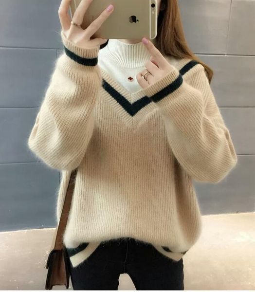 women's sweaters sweater pullover short knitted fake two-piece winter style loose-fit high collar joint hipster base shirt, White;black
women's sweaters sweater pullover short knitted fake two-piece winter style loose-fit high collar joint hipster base shirt, White;black