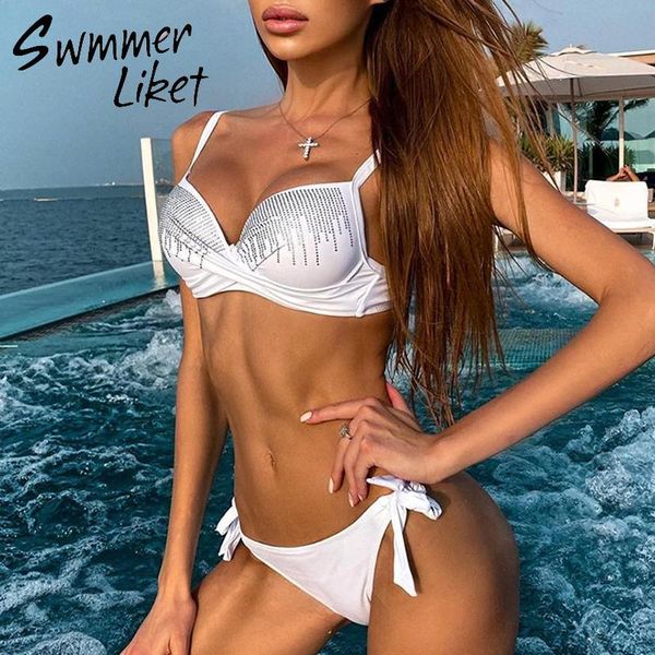 women's swimwear push up bikini set high cut bathing suit knot women rhinestone 2021 fashion swimsuit female summer bathers, White;black
women's swimwear push up bikini set high cut bathing suit knot women rhinestone 2021 fashion swimsuit female summer bathers, White;black