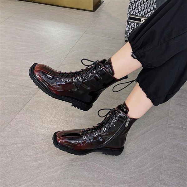 boots winter women 2021 ankle square toe flat heel front lace-up color matching patent leather warm women's, Black
boots winter women 2021 ankle square toe flat heel front lace-up color matching patent leather warm women's, Black