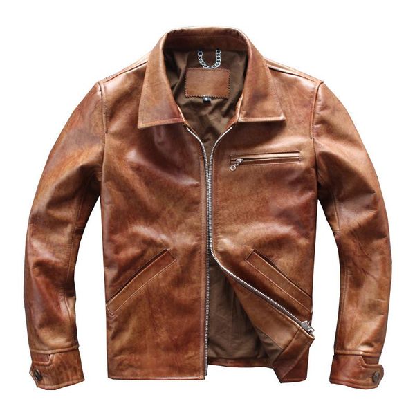 men's leather & faux genuine male imported wax header level cowhide vintage cow jacket coat, Black
men's leather & faux genuine male imported wax header level cowhide vintage cow jacket coat, Black