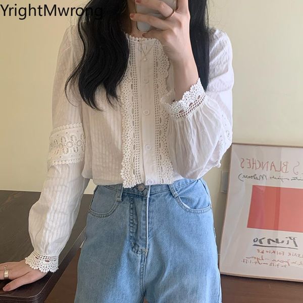women's blouses & shirts patchwork embroidery crochet lace long sleeve o-neck button loose cute vintage shirt women blouse fall ladies, White
women's blouses & shirts patchwork embroidery crochet lace long sleeve o-neck button loose cute vintage shirt women blouse fall ladies, White