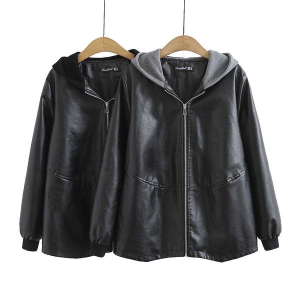 spring korean hooded leather jacket women's fashion fur coat casaco feminino plus size 210607, Black
spring korean hooded leather jacket women's fashion fur coat casaco feminino plus size 210607, Black