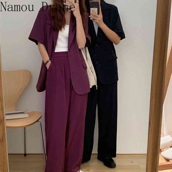 women's two piece pants chic korean-style retro lapel of loose buttons thin suit high-waisted drape jacket wide leg rubbing pantsuit, White
women's two piece pants chic korean-style retro lapel of loose buttons thin suit high-waisted drape jacket wide leg rubbing pantsuit, White