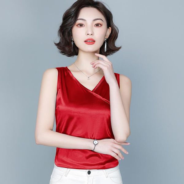 women's blouses & shirts korean women blouse for woman solid satin v-neck chiffon sleeveless womens, White
women's blouses & shirts korean women blouse for woman solid satin v-neck chiffon sleeveless womens, White