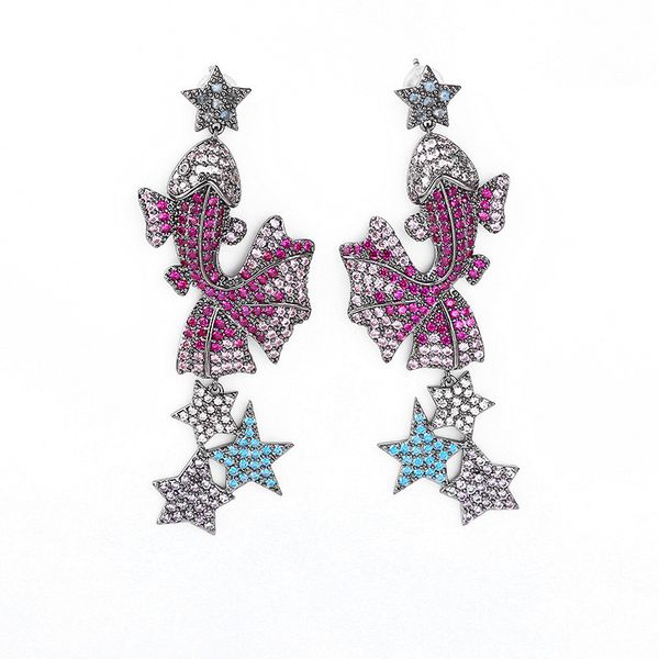 designer statement fish star earrings for girls luxury brand micro pave cz stone goldfish dangle fashion jewelry, Silver
designer statement fish star earrings for girls luxury brand micro pave cz stone goldfish dangle fashion jewelry, Silver