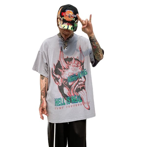 e-baihui men's short-sleeved t-shirt demon printed summer european and american tide brand hip-hop graffiti washed old loose, White;black
e-baihui men's short-sleeved t-shirt demon printed summer european and american tide brand hip-hop graffiti washed old loose, White;black