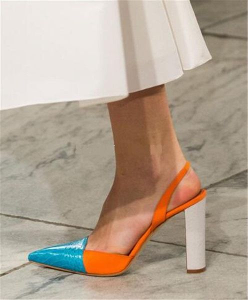 fashion mixed color pointed toe and square heel summer high women sandals without lace slingback dress shoes, Black
fashion mixed color pointed toe and square heel summer high women sandals without lace slingback dress shoes, Black
