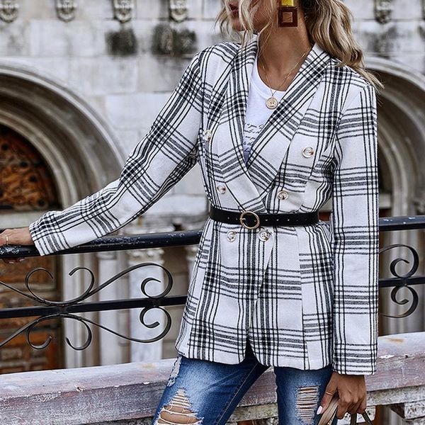 women's suits & blazers elegant slim check plaid blazer spring and autumn double-breasted lapel collar fashion long sleeve casual offic, White;black
women's suits & blazers elegant slim check plaid blazer spring and autumn double-breasted lapel collar fashion long sleeve casual offic, White;black
