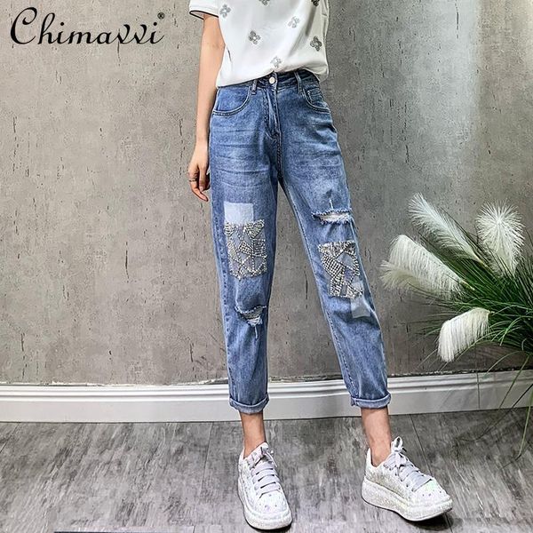 women's jeans 2021 summer sequin beading stitching blue denim straight loose slimming high waist harem pant
women's jeans 2021 summer sequin beading stitching blue denim straight loose slimming high waist harem pant