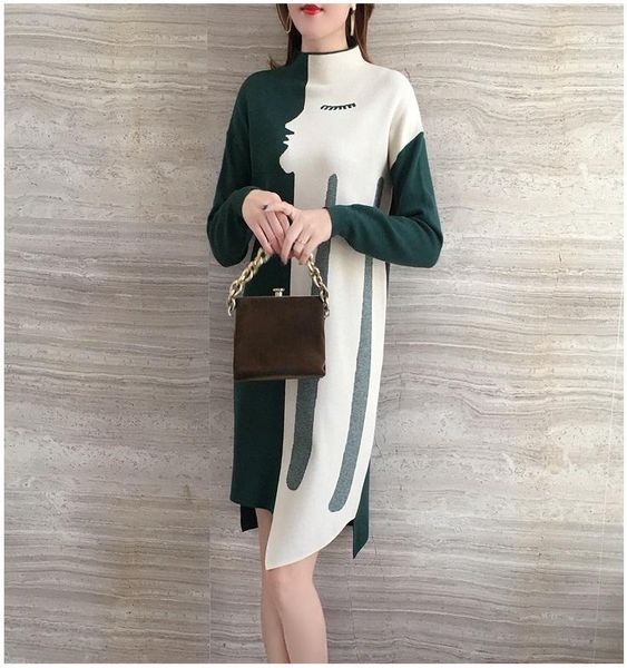 plus size women's fat mm knit sweater dress autumn and winter long section half high collar irregular casual dresses, Black;gray
plus size women's fat mm knit sweater dress autumn and winter long section half high collar irregular casual dresses, Black;gray