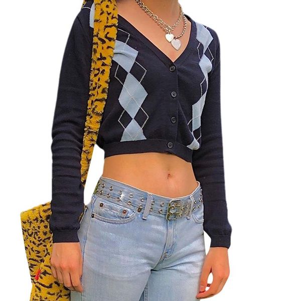 women's knits & tees autumn women vintage casual knitted sweater dark blue plaid printed pattern long sleeve v-neck cardigan, White
women's knits & tees autumn women vintage casual knitted sweater dark blue plaid printed pattern long sleeve v-neck cardigan, White