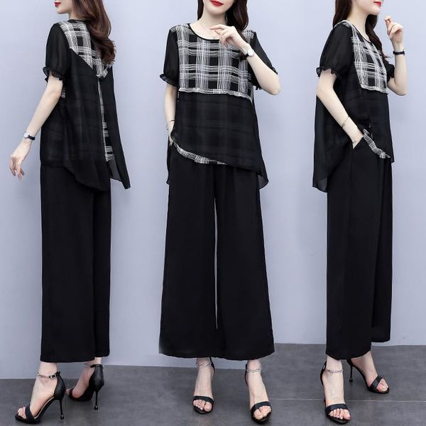 plus size summer two-piece set suit pants loose wide-leg pants ensemble femme survetement costumes for women women's two piece, White
plus size summer two-piece set suit pants loose wide-leg pants ensemble femme survetement costumes for women women's two piece, White