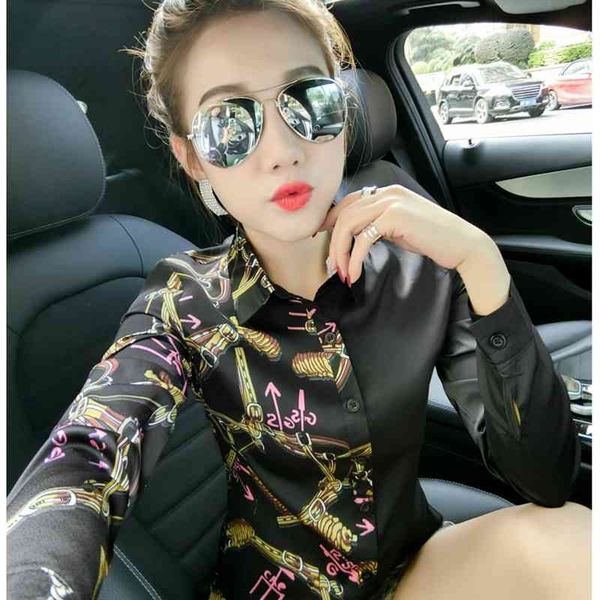 luxury silk satin runway shirts spring fall women long sleeve lapel neck printed ladies button blouse plus size office designer shirt, White 
luxury silk satin runway shirts spring fall women long sleeve lapel neck printed ladies button blouse plus size office designer shirt, White