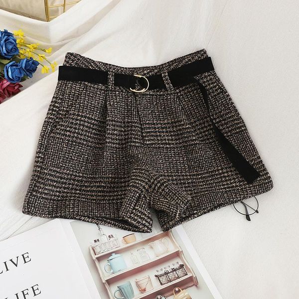 women's shorts heliar women brown plaid woolen wide leg high waist with sashes outer winter sping for, White;black
women's shorts heliar women brown plaid woolen wide leg high waist with sashes outer winter sping for, White;black