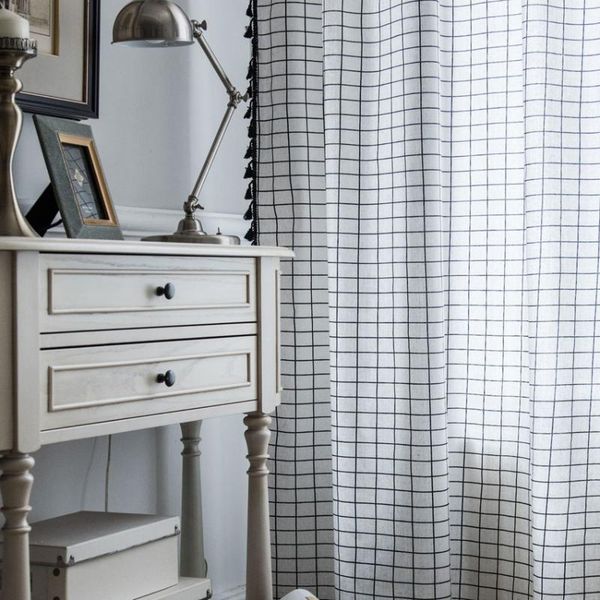white black plaid curtain tassel cotton linen blackout semi-shading woven bay window cover home living room hooks & drapes
white black plaid curtain tassel cotton linen blackout semi-shading woven bay window cover home living room hooks & drapes