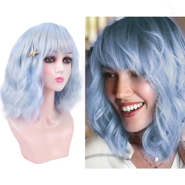 synthetic wigs leeons short wavy wig with bangs for black women lolita heat resistant cosplay blue/grey
synthetic wigs leeons short wavy wig with bangs for black women lolita heat resistant cosplay blue/grey
