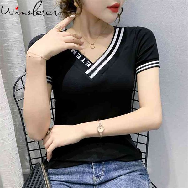 summer european style t-shirt v-neck slim letter women short sleeve bottoming shirt all match tees t14306a 210421, Black;gray
summer european style t-shirt v-neck slim letter women short sleeve bottoming shirt all match tees t14306a 210421, Black;gray