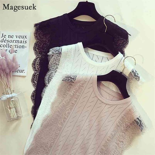 summer women knitted shirt korean sleeveless o-neck lace patchwork white blouse solid blouses casual blusas 8795 210512
summer women knitted shirt korean sleeveless o-neck lace patchwork white blouse solid blouses casual blusas 8795 210512