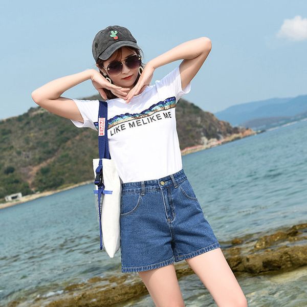 women's shorts trendy slim versatile a-leg wide loose jeans summer ins pants high waist new women 2020, White;black
women's shorts trendy slim versatile a-leg wide loose jeans summer ins pants high waist new women 2020, White;black