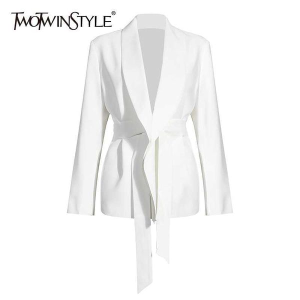 twotyle white casual blazer for women notched long sleeve tunic sashes korean jacket female autumn fashion 210930, White;black
twotyle white casual blazer for women notched long sleeve tunic sashes korean jacket female autumn fashion 210930, White;black