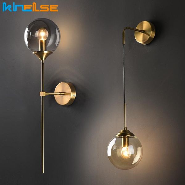 wall lamp nordic modern golden lamps e14 led retro glass ball mirror bedside light living room corridor decoration fixture 
wall lamp nordic modern golden lamps e14 led retro glass ball mirror bedside light living room corridor decoration fixture