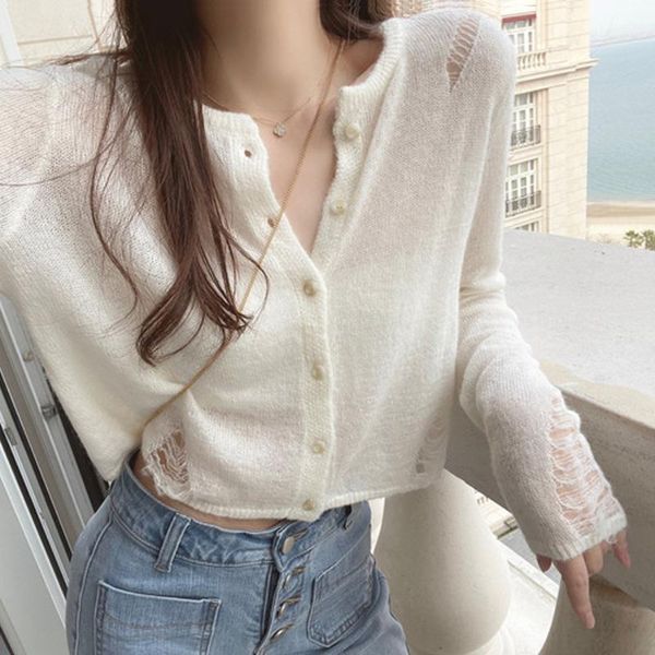 women's knits & tees autumn korean style ripped hole design button up women knitted sweaters thin long sleeve loose female cardigan blo, White
women's knits & tees autumn korean style ripped hole design button up women knitted sweaters thin long sleeve loose female cardigan blo, White