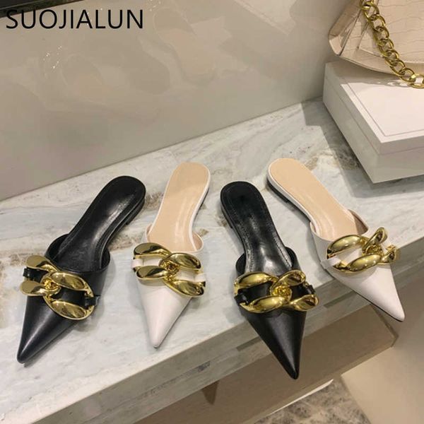 suojialun women flat heel slipper brand metal chain slides ladies pointed toe slip on outside casual sandal shoes flip flop 210630, Black
suojialun women flat heel slipper brand metal chain slides ladies pointed toe slip on outside casual sandal shoes flip flop 210630, Black