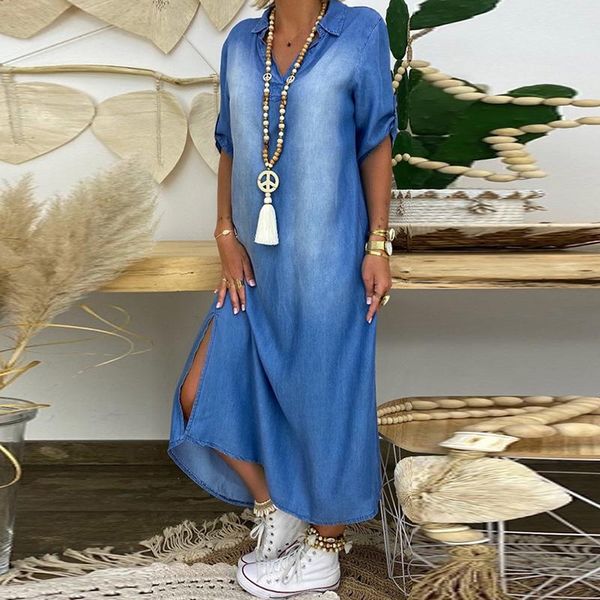 casual dresses women korean fashion dress denim for summer 2021 lapel split long maxi jeans, Black;gray
casual dresses women korean fashion dress denim for summer 2021 lapel split long maxi jeans, Black;gray